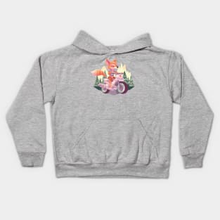 Cute Fox on a Motorcycle Ride Kids Hoodie